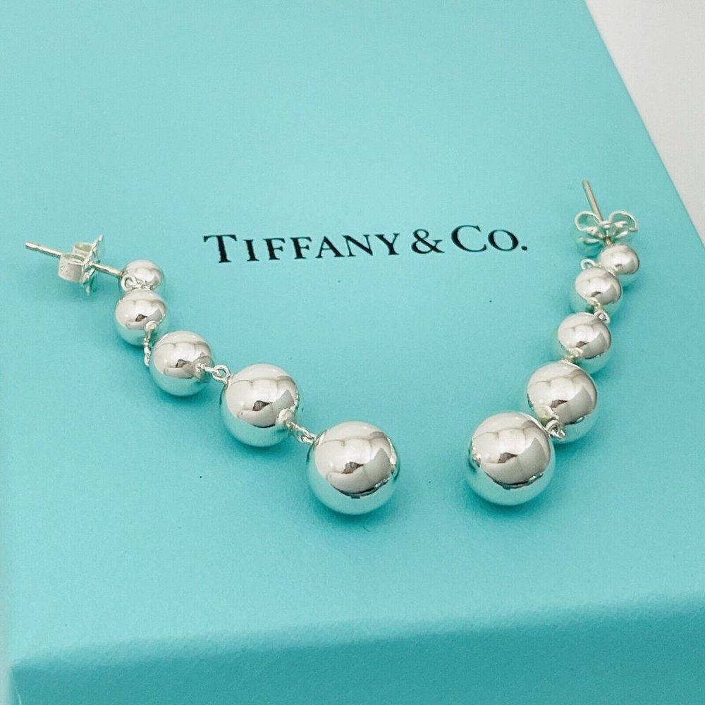 Tiffany & Co. Graduated Bead Earrings HardWear Bead Ball Drop Dangle in Silver